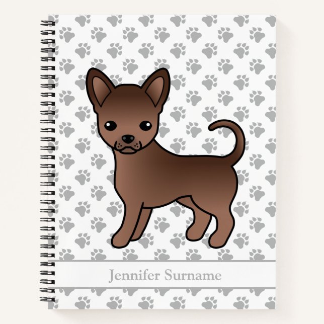 Cuaderno Perro Chihuahua de Pelo Liso de Chocolate & Texto  (Anverso)