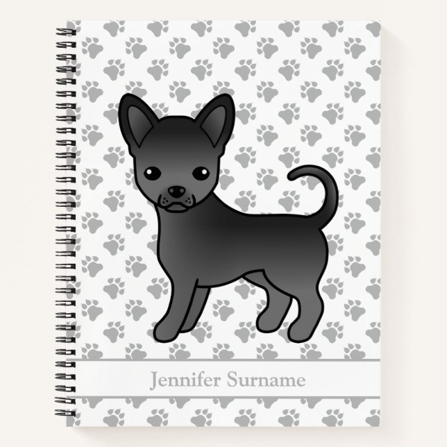 Cuaderno Perro Chihuahua de Pelo Liso Negro & Texto Persona (Anverso)