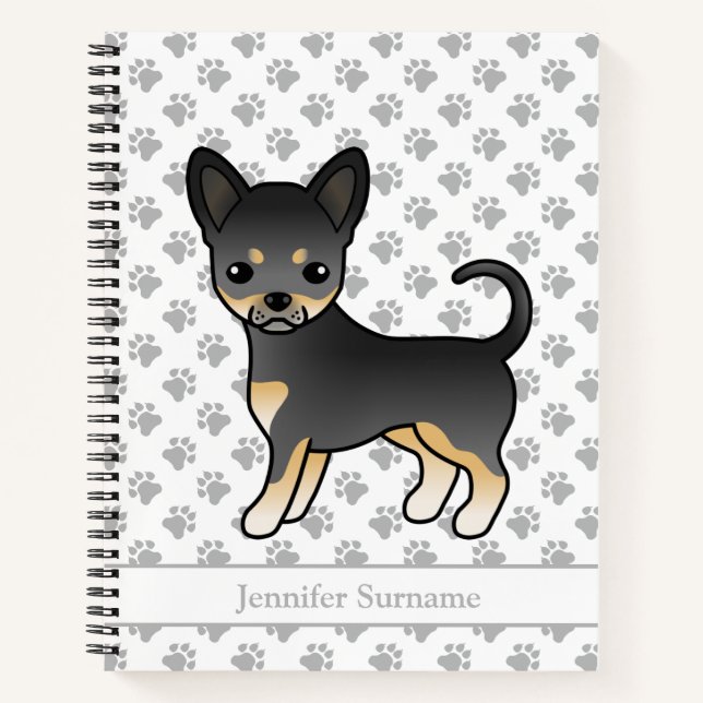 Cuaderno Perro Chihuahua de Pelo Liso Negro y Canela & Text (Anverso)