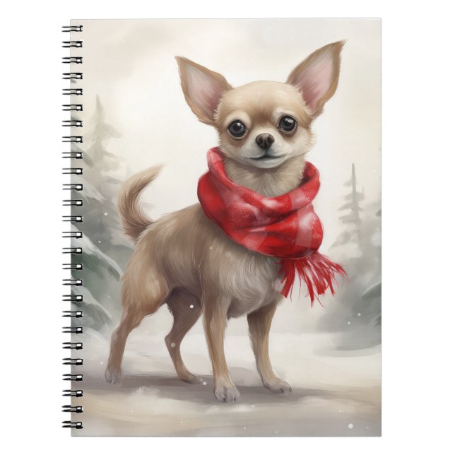 Cuaderno Perro chihuahua en Navidades de nieve (Frente)