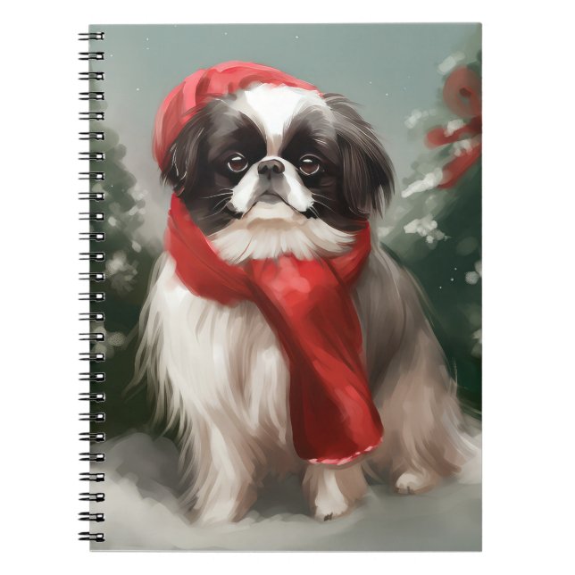 Cuaderno Perro Chin Japonés en Navidad con Nieve (Frente)