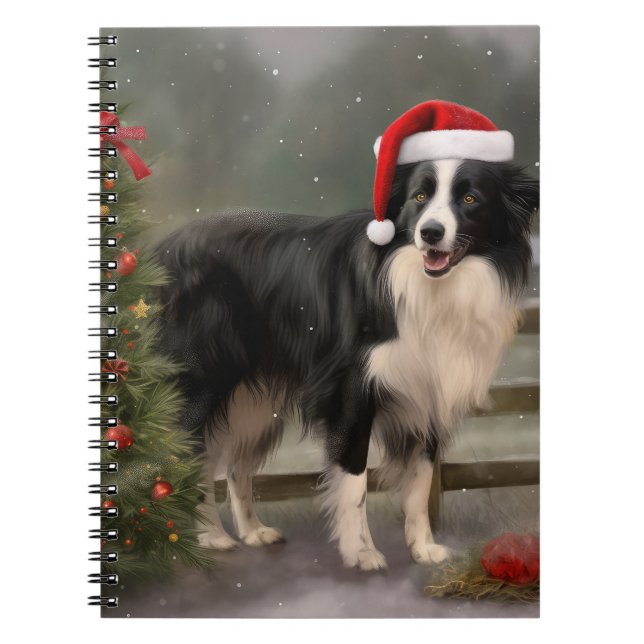 Cuaderno Perro collie fronterizo en Navidades de nieve (Frente)