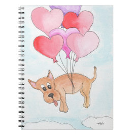Cuaderno Perro con globos en forma de corazón