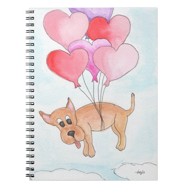 Cuaderno Perro con globos en forma de corazón (Frente)