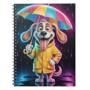 Cuaderno Perro con impermeable amarillo y paraguas de arcoí