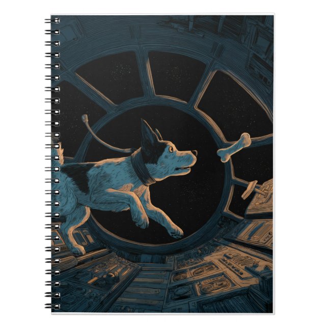 Cuaderno Perro cósmico persiguiendo huesos en el espacio (Frente)