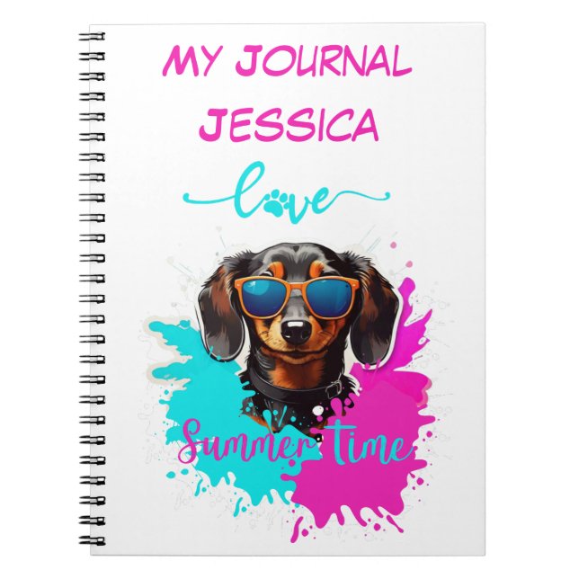 Cuaderno Perro Dachshund azul rosado (Frente)