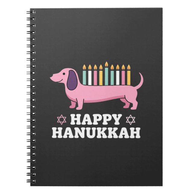 Cuaderno Perro Dachshund feliz Hanukkah (Frente)