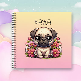 Cuaderno Perro de cachorro de pug lindo personalizado