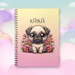 Cuaderno Perro de cachorro de pug lindo personalizado