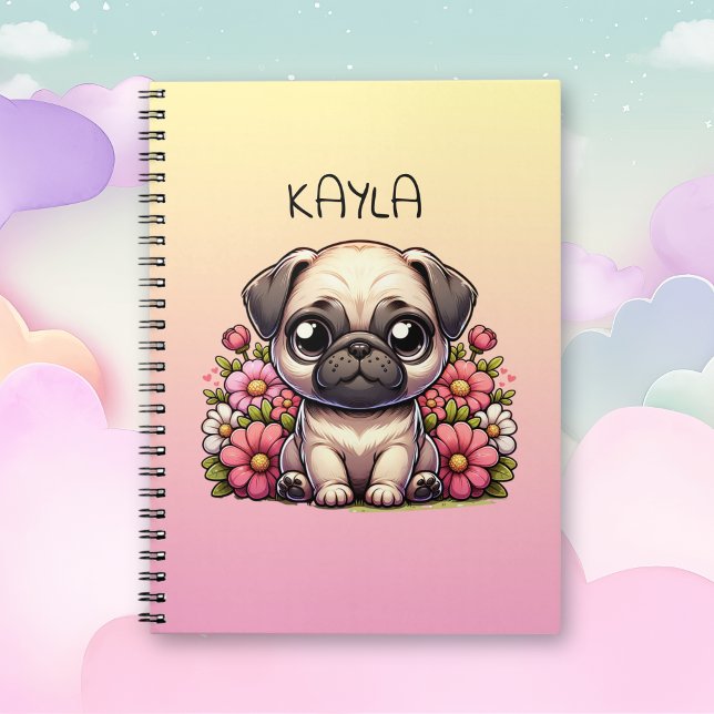 Cuaderno Perro de cachorro de pug lindo personalizado (Subido por el creador)