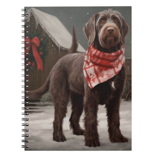Cuaderno Perro de caza de pelo duro en Navidad con nieve (Frente)