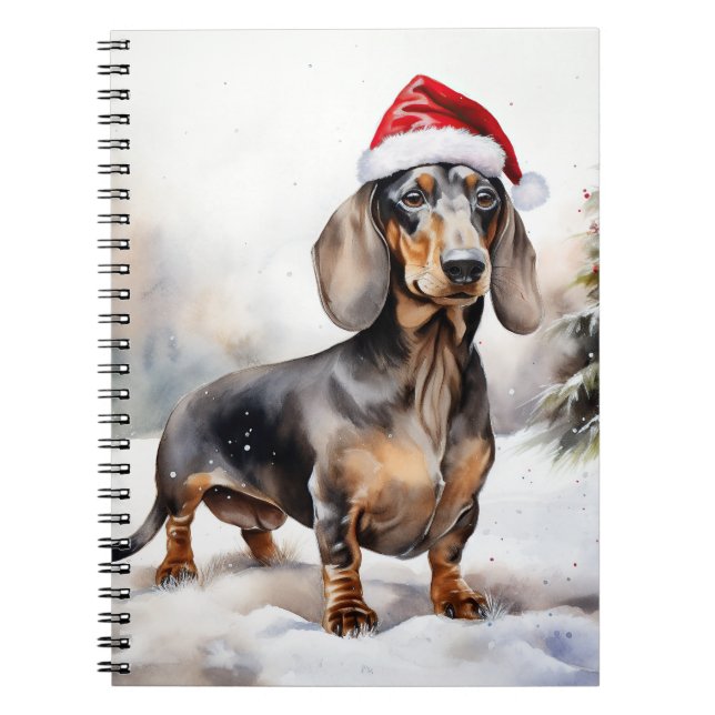 Cuaderno Perro de Dachshund en Navidades de nieve (Frente)
