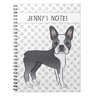 Cuaderno Perro De Dibujos Animados Boston Terrier Azul Y Bl