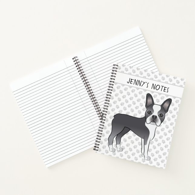 Cuaderno Perro de dibujos animados Boston Terrier azul y bl (Interior)