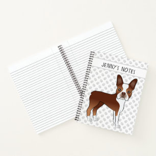 Cuaderno Perro de Dibujos Animados Boston Terrier Rojo & Tu