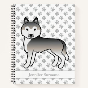 Cuaderno Perro de dibujos animados Husky Siberiano Gris y t