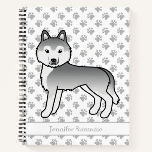 Cuaderno Perro de dibujos animados Husky Siberiano plateado