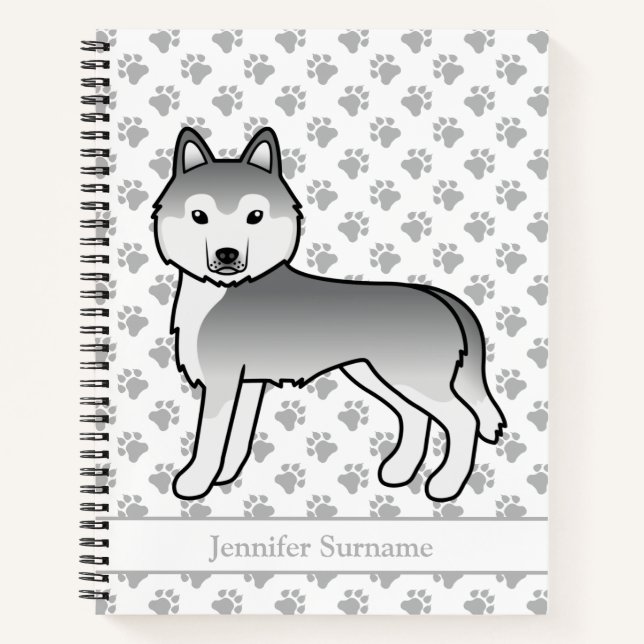 Cuaderno Perro de dibujos animados Husky Siberiano plateado (Anverso)