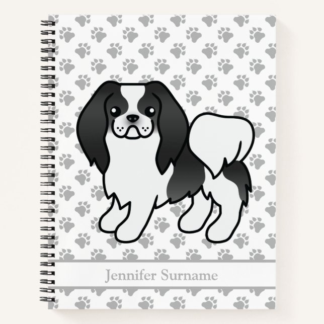 Cuaderno Perro de dibujos animados japonés Chin blanco y ne (Anverso)
