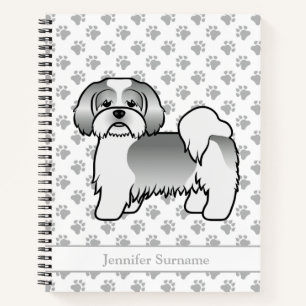 Cuaderno Perro De Dibujos Animados Lhasa Apso Plateado Y Bl
