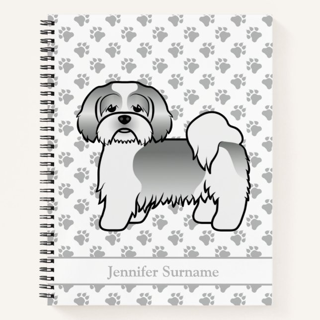 Cuaderno Perro De Dibujos Animados Lhasa Apso Plateado Y Bl (Anverso)