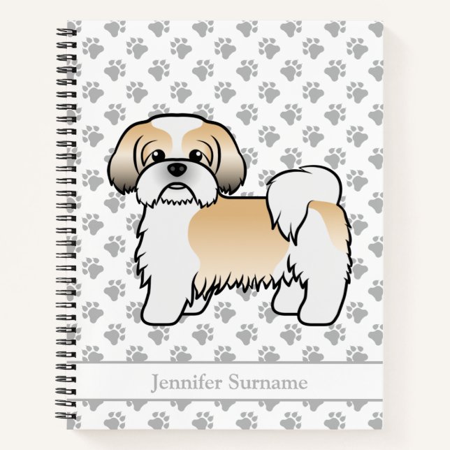 Cuaderno Perro De Dibujos Animados Shih Tzu De Oro Y Blanco (Anverso)
