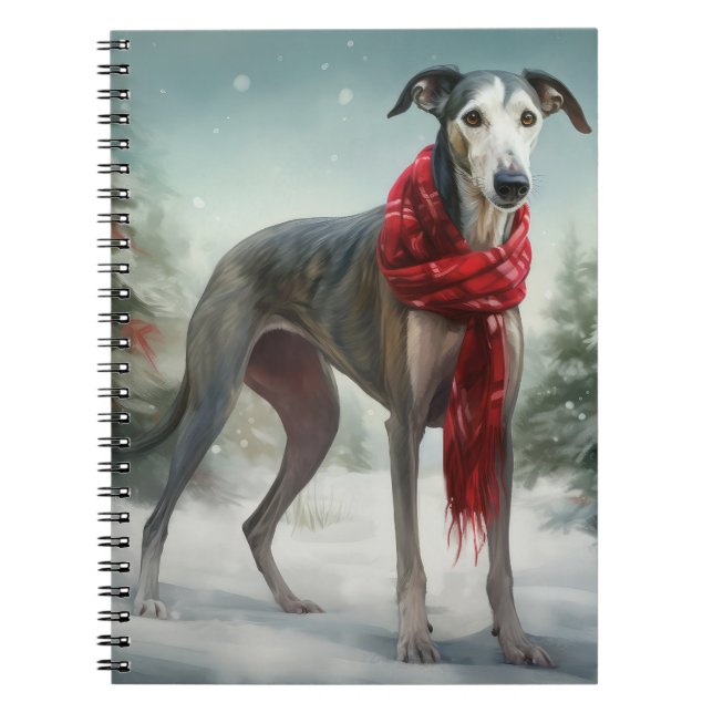 Cuaderno Perro de Greyhound en Navidades de Nieve (Frente)