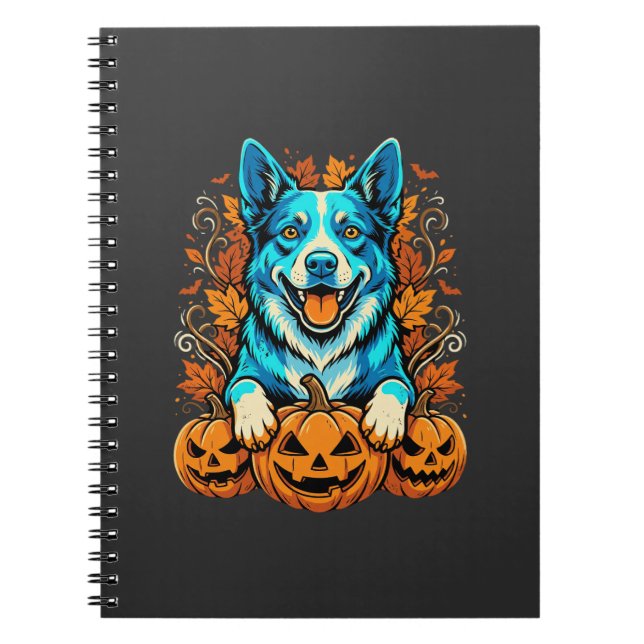 Cuaderno Perro de Halloween con calabazas de Jack O Lantern (Frente)