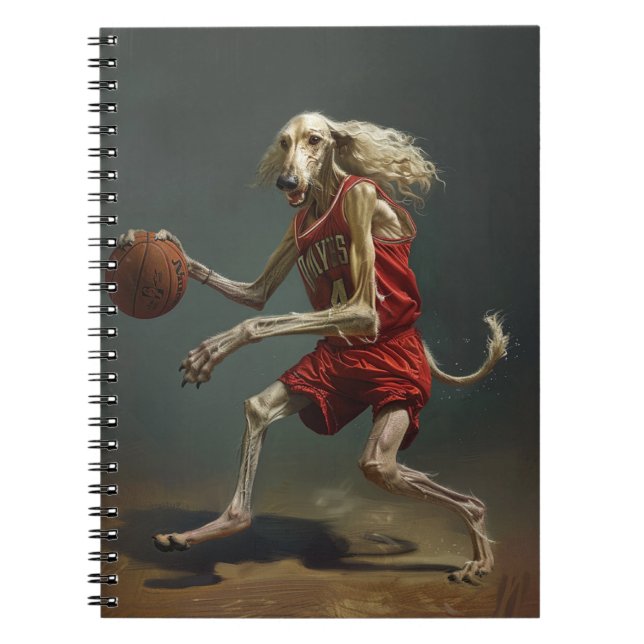 Cuaderno Perro de Hound Afgano Jugando Baloncesto (Frente)