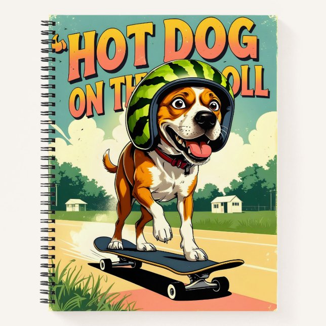 Cuaderno Perro de monopatín Verano Divertido Retro Playa  (Anverso)