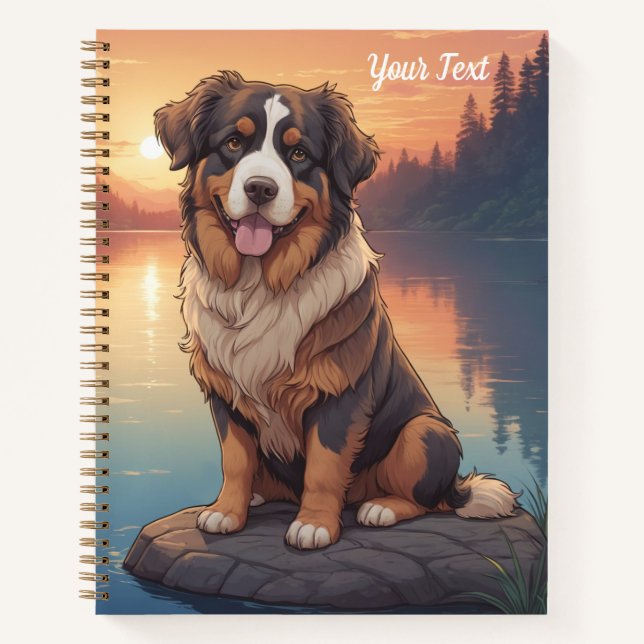 Cuaderno Perro de montaña bernés junto al lago (Anverso)