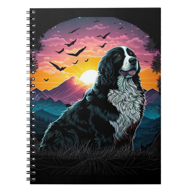 Cuaderno Perro de montaña de Berna con vistas al amanecer d (Frente)