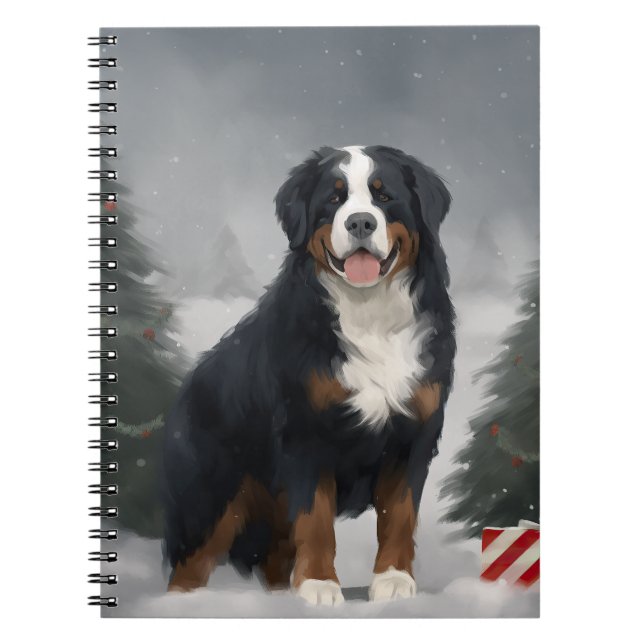 Cuaderno Perro de montaña de Berna en Navidades de nieve (Frente)