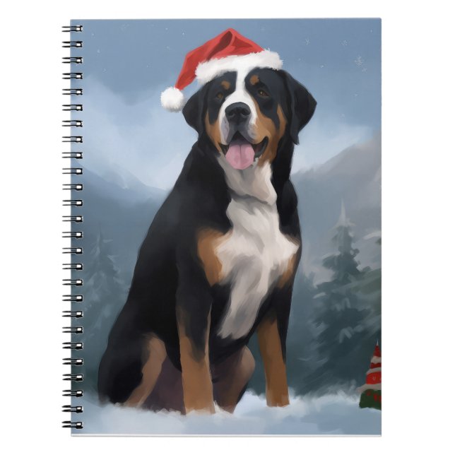 Cuaderno Perro de montaña suizo en Navidades de nieve (Frente)