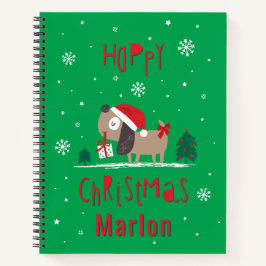 Cuaderno Perro de Navidades cortos con regalo en verde