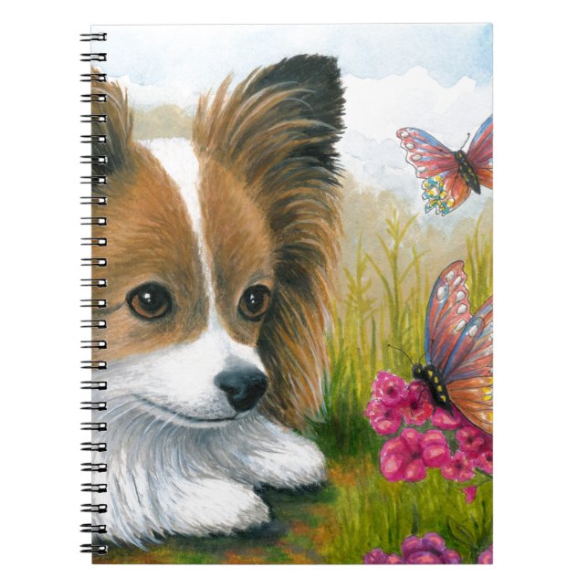 Cuaderno Perro de Papillon del perro 123 con las mariposas (Frente)