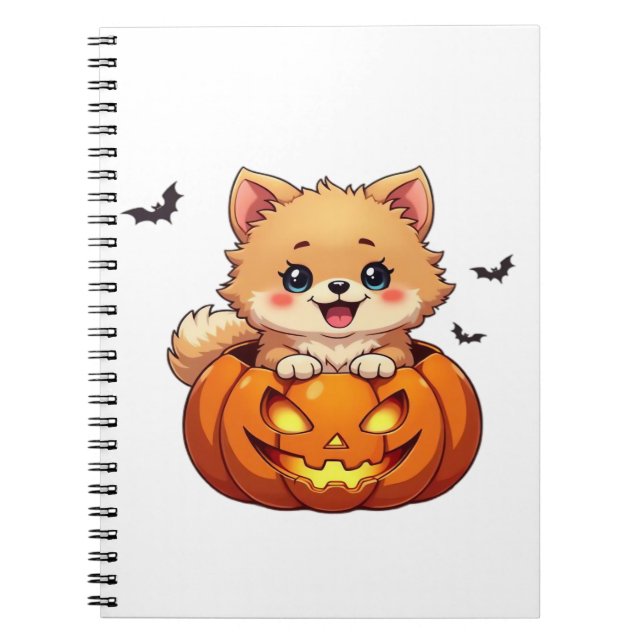 Cuaderno Perro de Pomerania Feliz calabaza de Halloween Cla (Frente)
