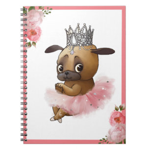 Cuaderno Perro de pug en una floral acuarela de Tutu