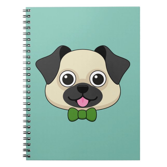 Cuaderno Perro de pug feliz lindo con papillón (Frente)