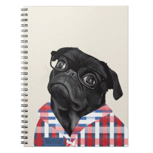 Cuaderno Perro De Pug Negro Con Gafas Y Chequera