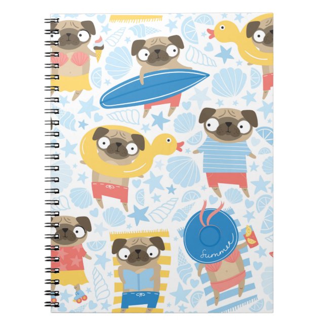 Cuaderno Perro de pugs en las vacaciones. Patrón de pug per (Frente)