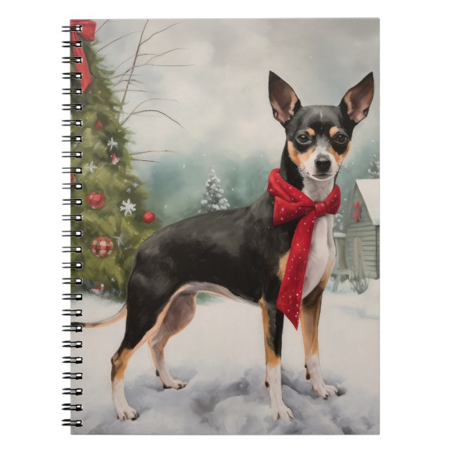 Cuaderno Perro de Rat Terrier en Navidades de Nieve (Frente)
