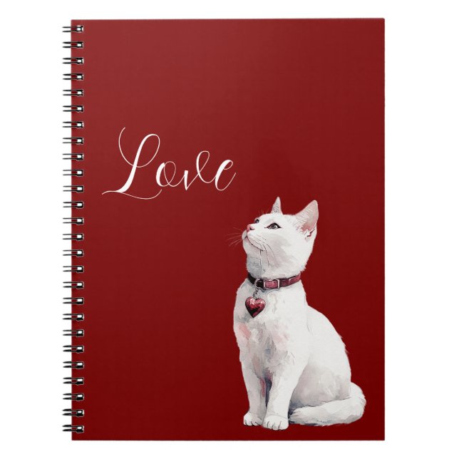Cuaderno Perro del corazón rojo del gato blanco (Frente)