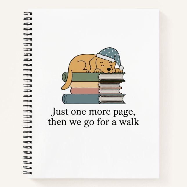 Cuaderno Perro Divertido Durmiendo sobre Libros, "Solo una  (Anverso)