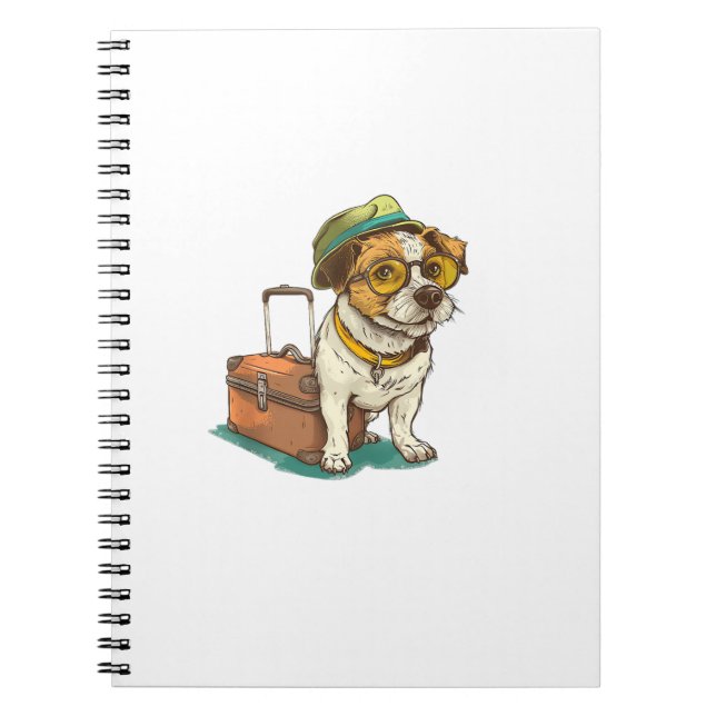 Cuaderno Perro divertido viajando con gráfico de bolsos par (Frente)