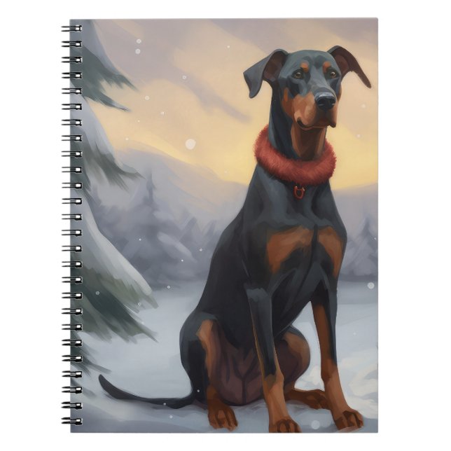 Cuaderno Perro Doberman en Navidades de nieve (Frente)