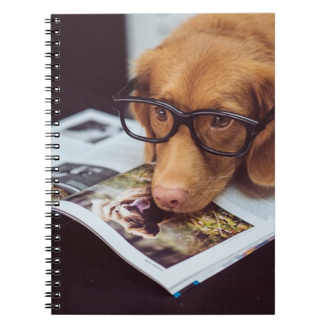 Cuaderno Perro elegante con los vidrios en un libro (Frente)