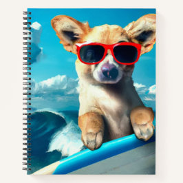 Cuaderno Perro en Surfboard usando gafas de sol arte de IA