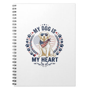 Cuaderno Perro Es Corazón Bandera Americana Gafas de sol_1